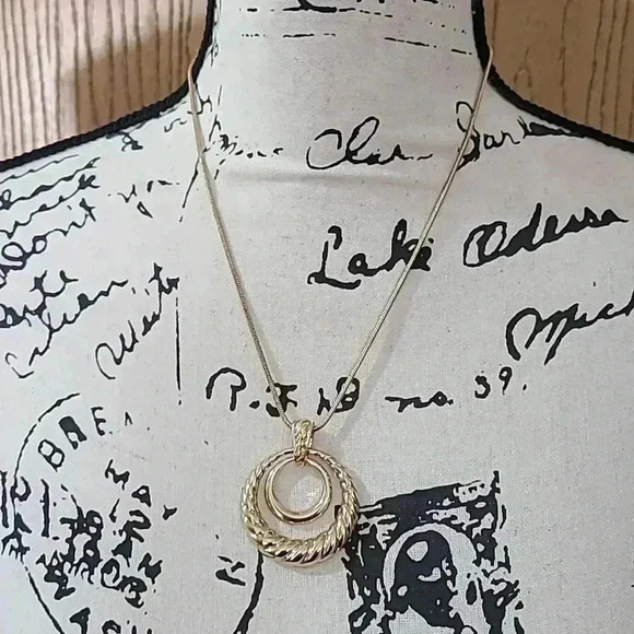 #3 set of 3 fashion necklaces gold pendant chunky beaded geometric - Picture 3 of 4